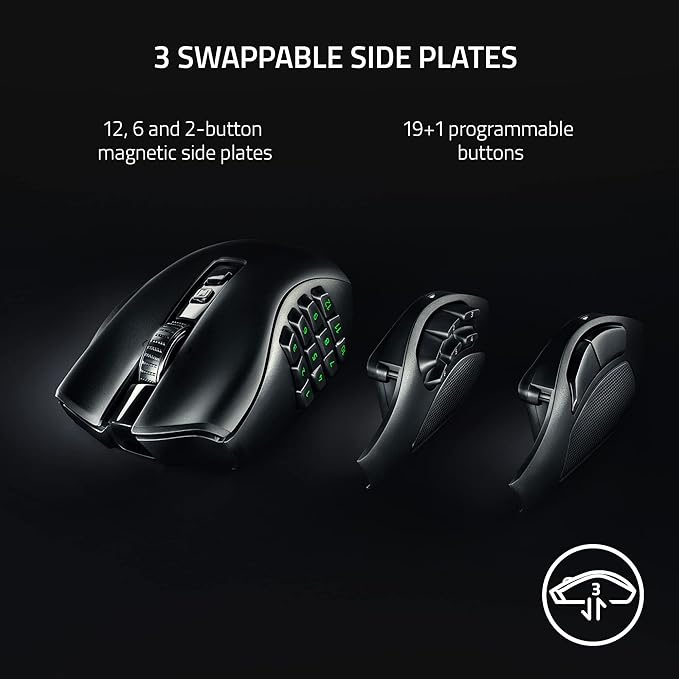 Razer Naga V2 Pro Wireless MMO Gaming Mouse: 19+1 Programmable Buttons w/Swappable Side Plates - HyperScroll Pro Wheel - Focus 30K Optical Sensor - Mouse Switches Gen-3-300 Hr Battery