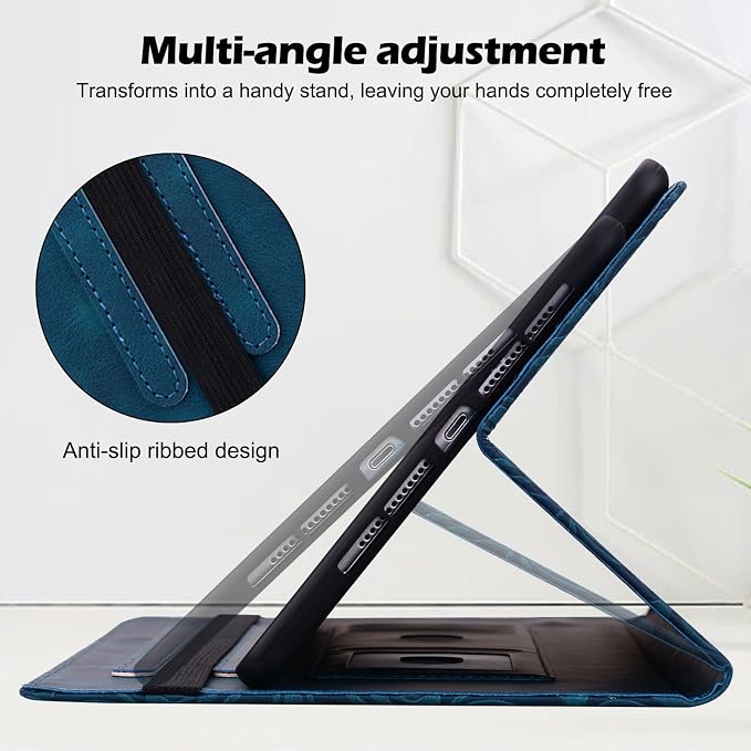ALILANG Case for Kindle Fire HD 10 &amp 10 Plus Tablet (13th/11th Generation 2023/2021 Release) 10.1 Multi-Angle Viewing Protective Tablet Cover with Folding Stand &amp Pencil Holder -Blue