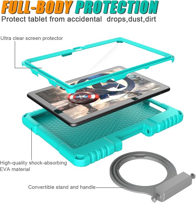 Kids case for 10 inch Tablet Lightweight Shockproof Case with Screen Protector Handle StandBlack