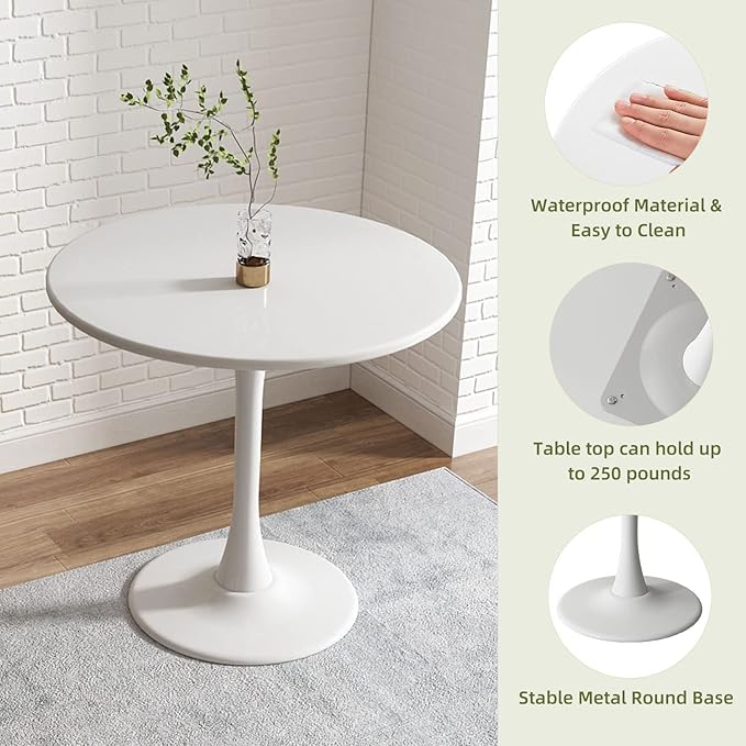White Round Table 24 inch, Modern Round Dining Table, Mid Century Coffee Table, White Tulip Round Table for Living Room and Kitchen