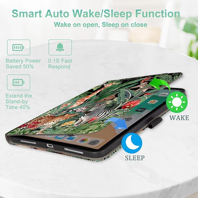 Lokigo Case for iPad (A16) 11th/10th Generation Aurora Forest | for iPad 11th-11 Inch/10th-10.9 Inch Stand Cover Pencil Holder/Hand Strap/Pocket Support Touch ID Auto Wake/Sleep