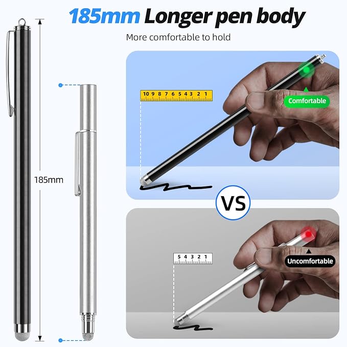 Extra Long Stylus pens for Touch Screens [5 Pack Fiber mesh Tips] Compatible for iPad iPhone Android Tablet Laptop Surface Chromebook High Sensitivity &amp Fine Point Capacitive Pen
