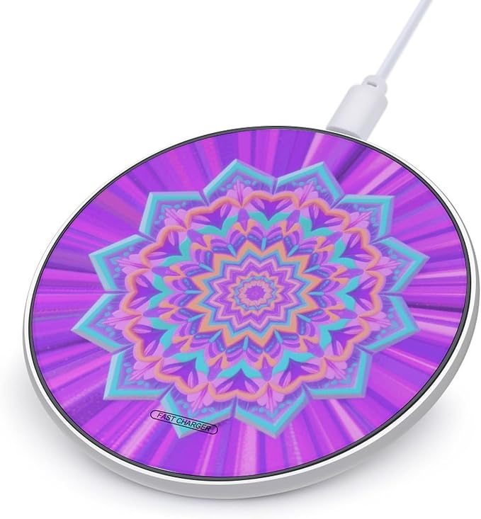 Simple Mandala Wireless Charger with USB CableAluminum Alloy Frame 10W Max Compatible Fast Wireless Charging Pad- 3.2ft Cable Included for Travel Home Office Desk