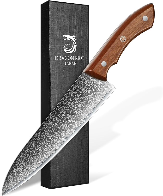DRAGON RIOT 7 Inch Damascus Chef Knife, VG10 Steel, Full Tang