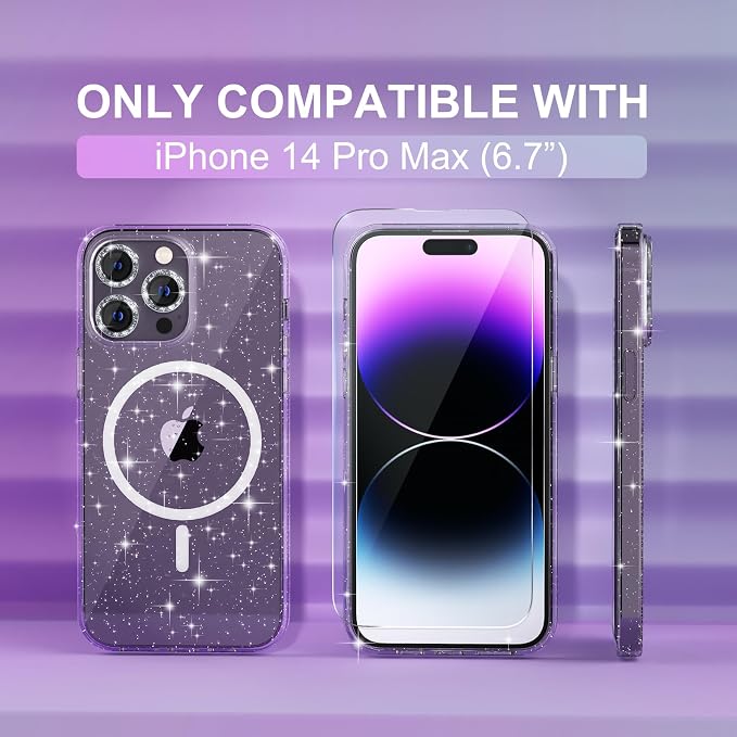 Choiche for iPhone 15 Pro Max Case Compatible with MagSafe Glitter Black | Women Girly Cute Glitter Sparkly Magnetic Phone Case with Diamond Camera Lens Protectors Military-Grade Drop Protection 6.7