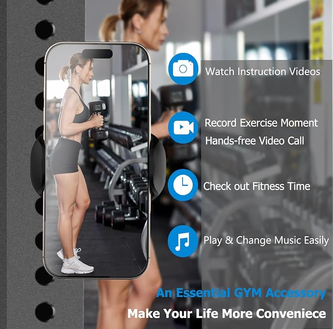 TONDA Gym Magnetic Phone Holder【Strong Magnets】 360 Adjustable Magnetic Phone Mount Phone Tripod Holder Gym Accessories for Women Men Workout Essentials for 4-7 Smartphones