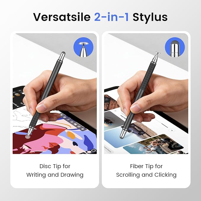 MEKO Stylus Pen for Touchscreen 2-in-1 Universal Stylus 6Pcs | MEKO 1st Gen Stylus Fiber &amp Disc Tips High Precision Work for iPad iPhone Android Tablets All Touch Screens-Black