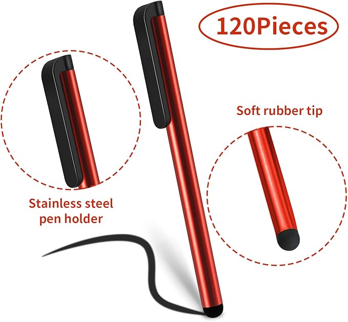 Outus 120 Pack Bulk Stylus Pens for Touch Screens 12 Color Aluminum Capacitive Pens with Clips for Tablets Smartphones Classrooms Offices and Events