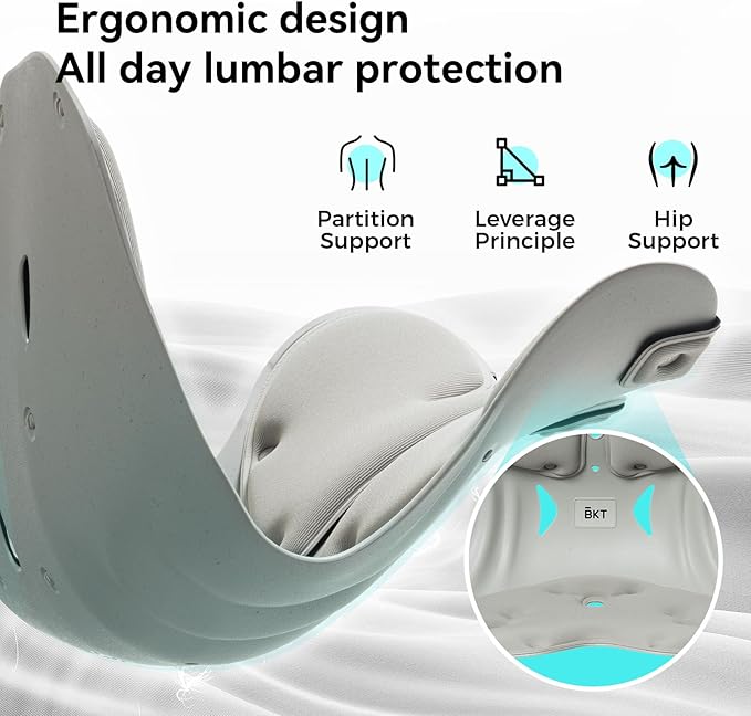 BKT Seat Cushion Chair Ergonomic Office Chair Cushions Lumbar Support for Seat Pillow Ideal for Students Office Workers Nursing Mothers Long Sitting Outdoor Fishing Floor (XL-Silvery Grey)