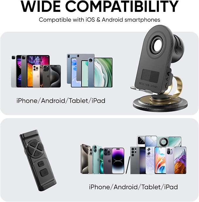 Phone Stand with Speaker with Bluetooth 5.3Phone Stand with Remote Control &amp Adjustable Height/AngleNon-Slip Silicone BasePortable for Home/Office/OutdoorGifts for Men Women Teens Parents