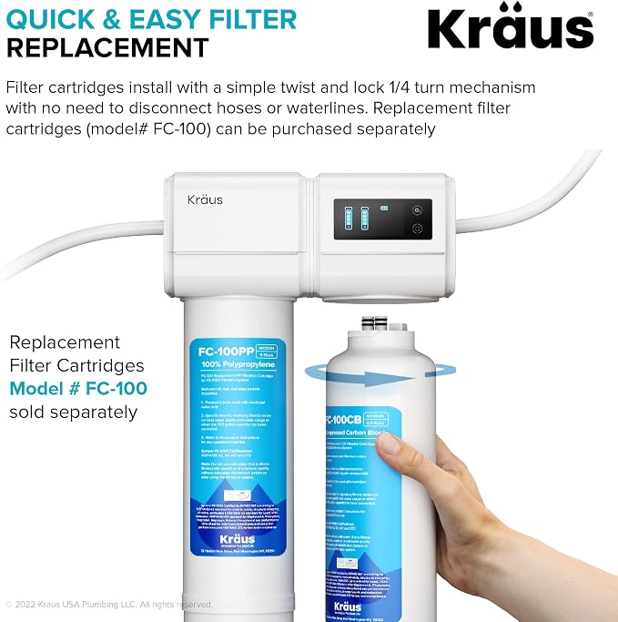 KRAUS Purita 2-Stage Carbon Block Under-Sink Water Filtration System