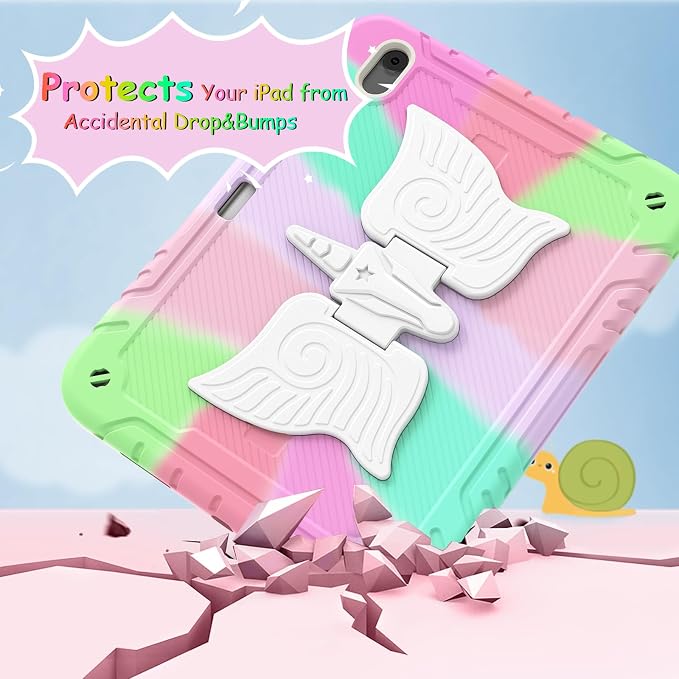 Ambison iPad Air 11 inch Case 6th Generation 2024(M2) with 9H Tempered Glass Screen ProtectorFull-Body Shockproof Sturdy Cute Cover with Butterfly Wings StandShoulder StrapPencil Holder-Multicolor