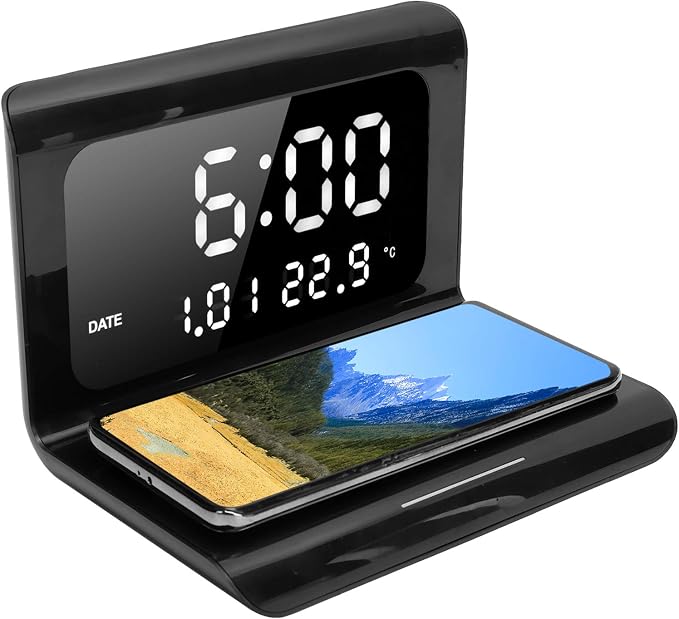 SUNGOOYUE Clock Wireless Charger 15W Fast Charging with Intelligent Recognition and Multiple Protections for Smartphones (Black)
