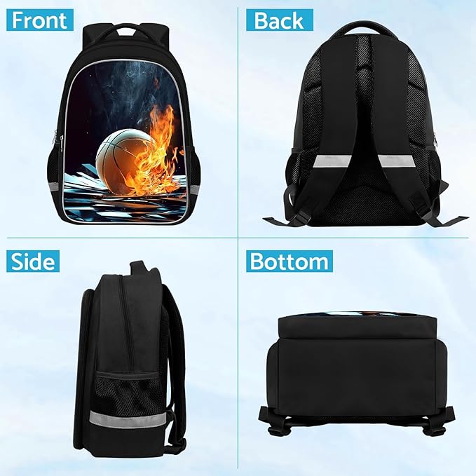School Backpack for Boys - Basketball Boys Backpack for Kids Children Teens Elementary Middle School - Students Bag for Ages 6-18,17″Bookbag Multifunctional Large Capacity