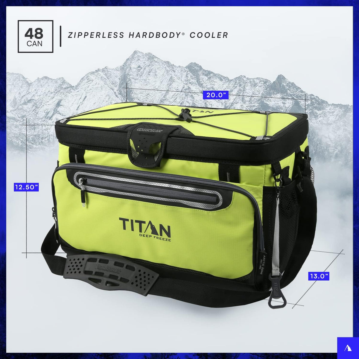 Titan by Arctic Zone Deep Freeze Cooler - 48 Can Zipperless Hardbody Cooler with Deep Freeze Insulation, HardBody Liner, and SmartShelf - Moss Green