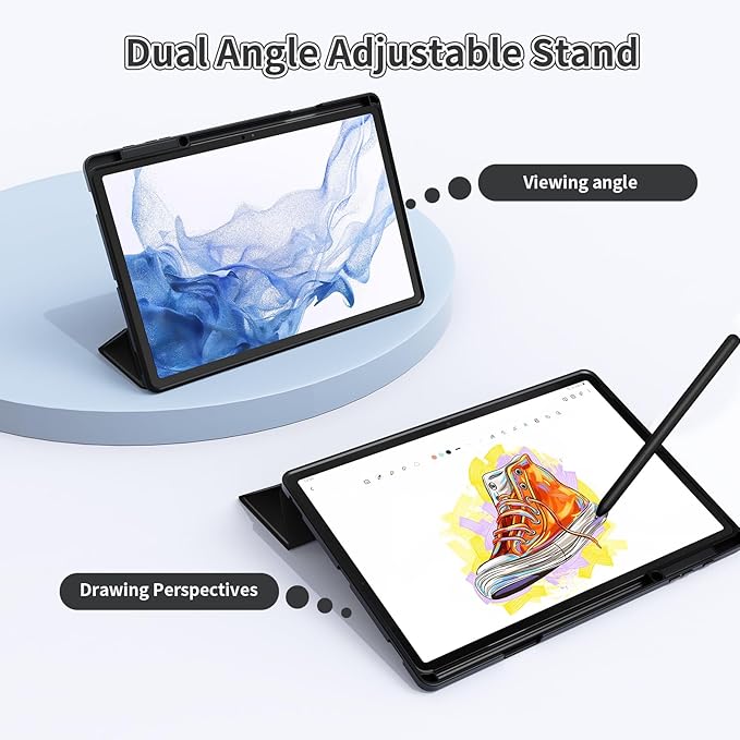 Case for Samsung Galaxy Tab S8 Plus 2022 / S7 FE 2021 / S7 Plus 2020 12.4 Case with S Pen Holder Dual Slim Folio Stand Protective Tablet Cover Multi-Angle Viewing Auto Wake/Sleep(Black)