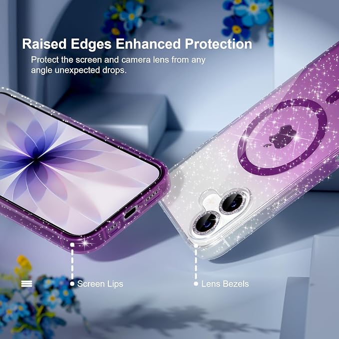 Choiche for iPhone 15 Pro Max Case Compatible with MagSafe Glitter Black | Women Girly Cute Glitter Sparkly Magnetic Phone Case with Diamond Camera Lens Protectors Military-Grade Drop Protection 6.7