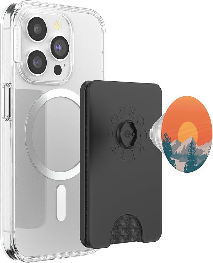 Retro Mountain Sunset and Red-Yellow Sky PopSockets Adhesive PopGrip