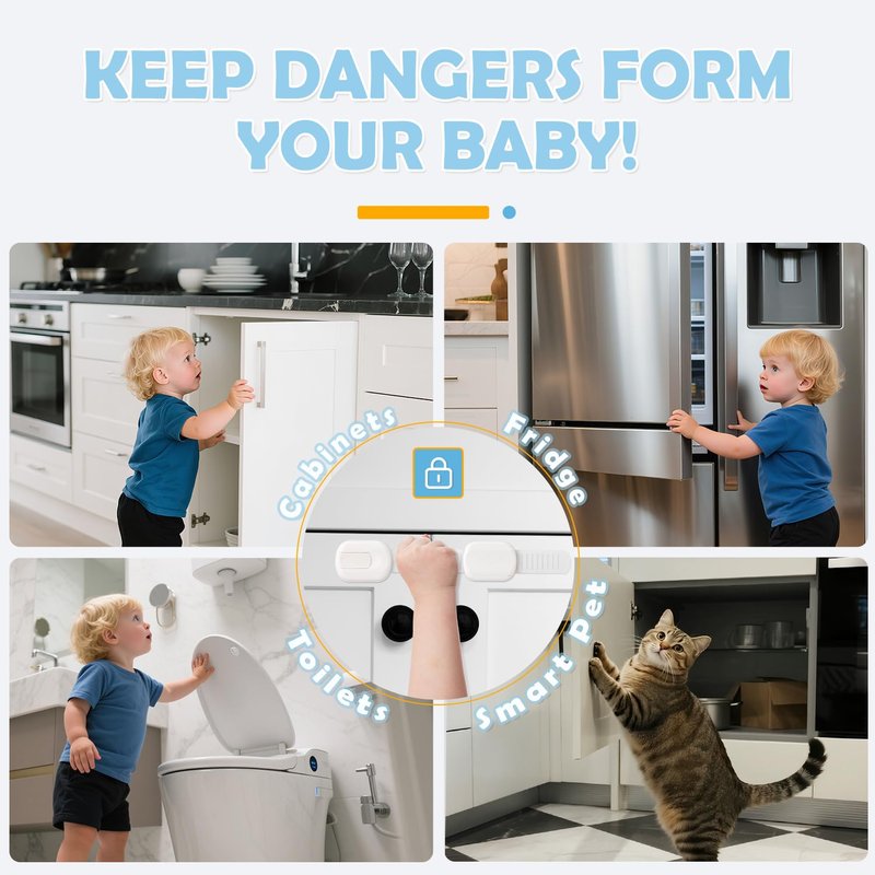 Baby Safety Strap Locks 10 Pack - Cabinet Locks Baby Proofing for Baby Proofing Cabinets & Drawers, Child Proof Cabinet Locks, Fridge Lock & Oven Lock Child Safety, Adjustable No Drill, White