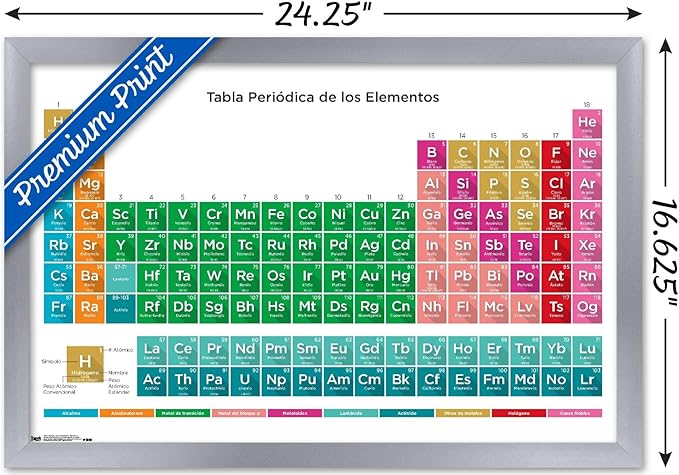 Trends International Periodic Table Of Elements - Spanish Wall Poster, 14.725" x 22.375", Silver Framed Version