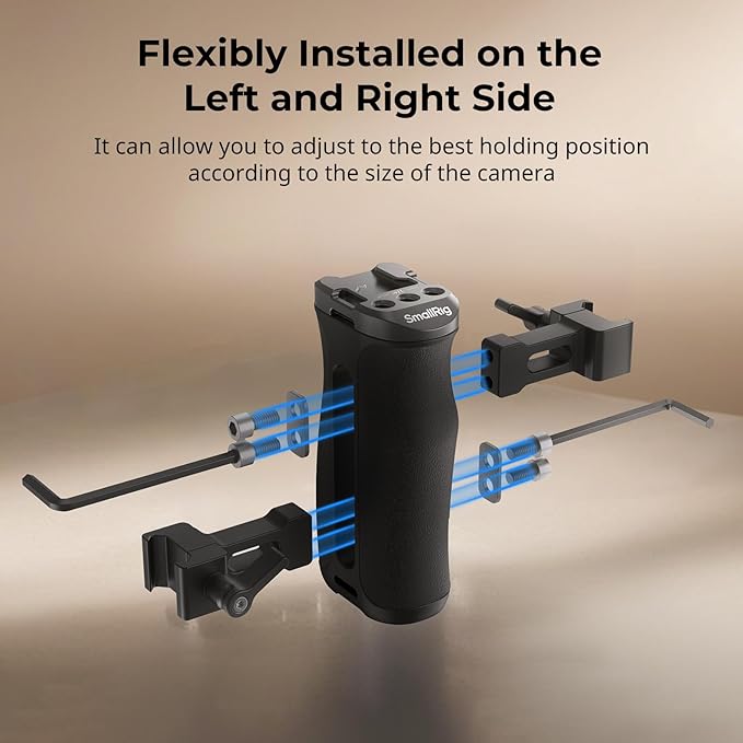 SmallRig Mini NATO Side Handle for Camera Cages, Universal Ergonomic Side Handgrip, 43mm Up/Down Adjustable, Bulit-in 1/4"-20 Threaded Hole, Strap Hole, Cold Shoe - 4840