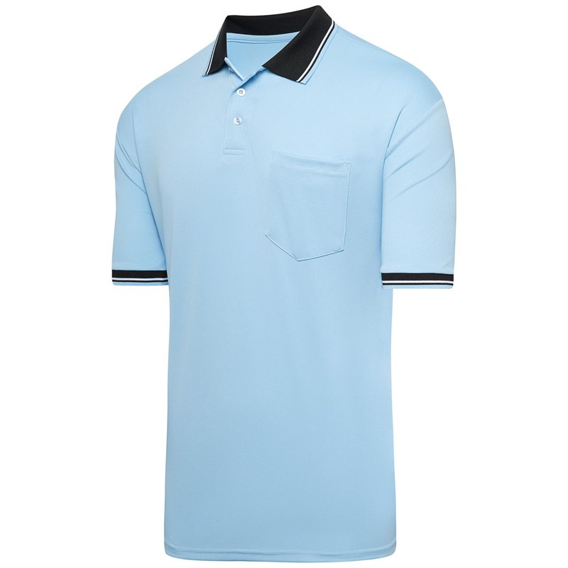Murray Sporting Goods Short Sleeve Polo Baseball and Softball Umpire Shirt - Sized for Chest Protector (Light Blue, Medium)