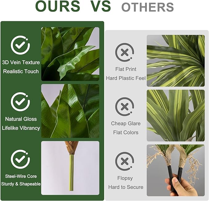 4 Pcs Artificial Greenery Stems Fake Bird Nest Fern Faux Branches Artificial Plants Realistic Fake Dracaena Realistic Plants for Indoor Outdoor Porch Patio Home Office Living Room Decor (Dark Green)