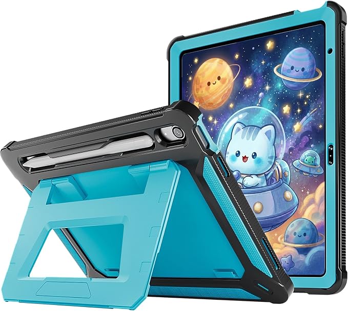 ProCase Kids Case for 11 iPad (A16) &amp 10.9 iPad 10th Gen Black | 180° Adjustable Kickstand with Pencil Holder 3-Layer Heavy Duty Rugged Shockproof Hard Shell Cover
