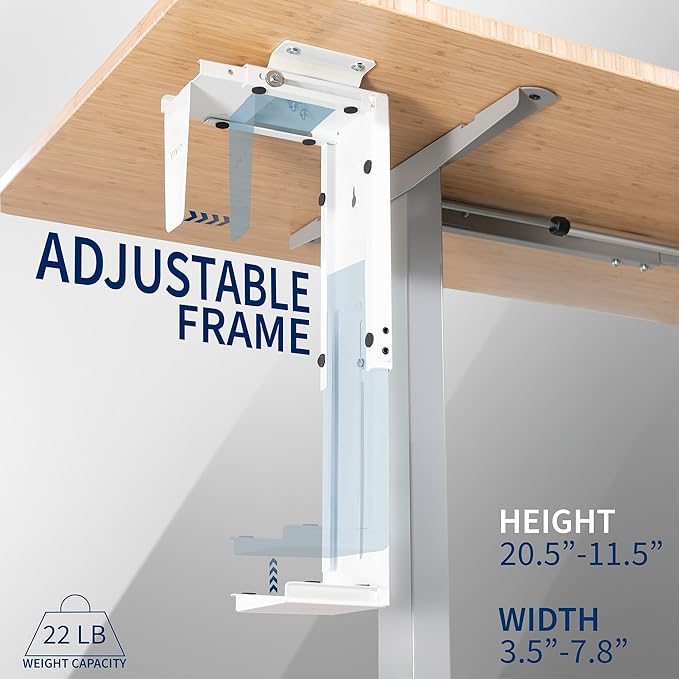 VIVO Adjustable Under Desk and Wall Mount for PC 3.5-7.8 inches Wide, Computer Case CPU Holder with Swivel and Secure Locking, White, MOUNT-PC01W