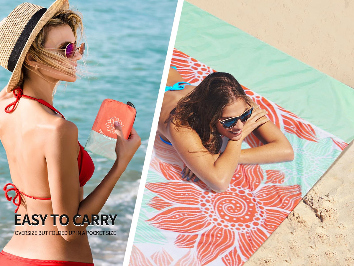 HIHOHO Waterproof Sandproof Beach Blanket Mat for 1-8 Adults, Quick Drying
