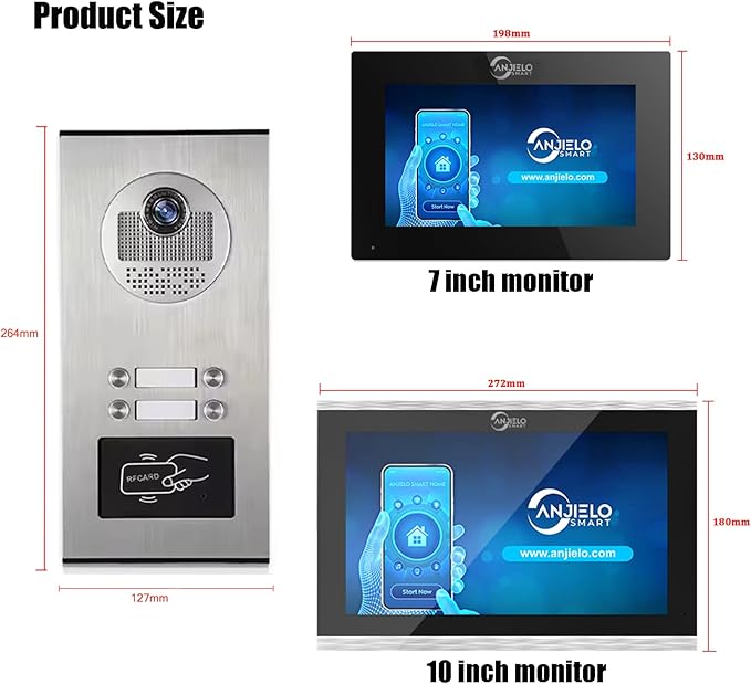 Wired Apartment Video Intercom System,1080P HD Video Doorbell, Compatible with 4 Units 7-inch Touchscreen,Supports Motion Detection,Two-Way Audio,Tuya Smart Home