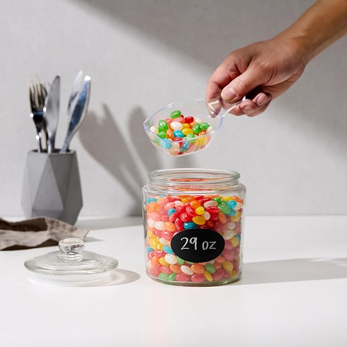 KooK Glass Storage Jars with Lids - 29oz (Set of 2), Kitchen Canisters for Sugar, Cookies, Cotton Balls, Glass Containers with Chalkboard Labels and Airtight Lid