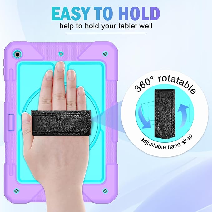 BMOUO for iPad 9th/8th/7th Generation Case 10.2 Black | Shockproof Rotating Stand Shoulder Hand Strap iPad 9th/8th/7th Generation Case with Pen Holder for iPad 10.2“ 2021/2020/2019