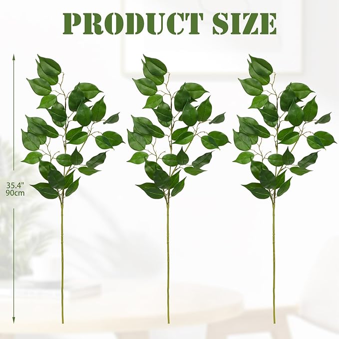 Ficus Leaves Artificial Branches 35.4" Faux Ficus Tree Branches Fake Greenery Plant Spray for Tree DIY Arch Wedding Bouquet Wreath Wall Decor - 3PCS