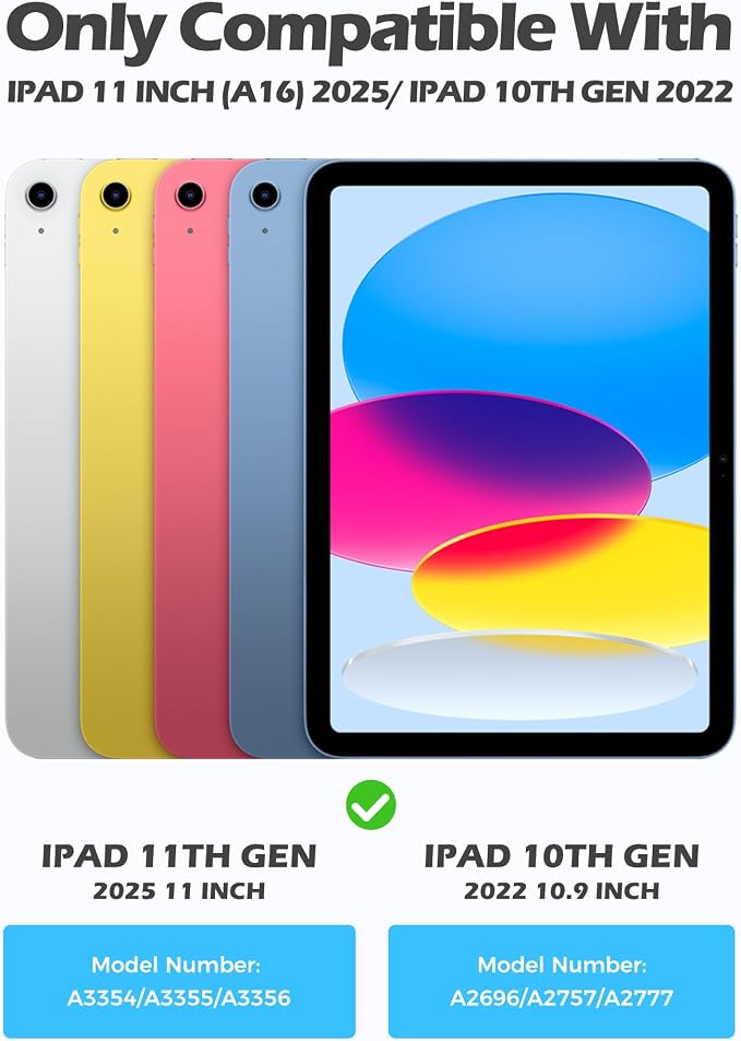 ProCase Kids Case for 11 iPad (A16) &amp 10.9 iPad 10th Gen Black | 180° Adjustable Kickstand with Pencil Holder 3-Layer Heavy Duty Rugged Shockproof Hard Shell Cover