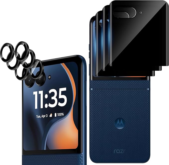 3+3 Pack for Motorola Razr+ 2024/2025 Front Privacy Screen Protector + Camera Protector3D Curved Full Cover Tempered Glass[Anti-Spy] Bubble Free Screen Protector for Razr 60 Pro/ 50 Ultra