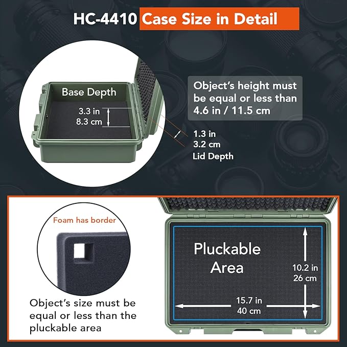 Lykus HC-4410 Waterproof Hard Case with Customizable Foam Insert, Interior Size 17.32x11.42x4.72 in, Suitable for up to 16" laptop,Starlink Mini,keyboard,drill,audio mixer,mic,flashlight,and more