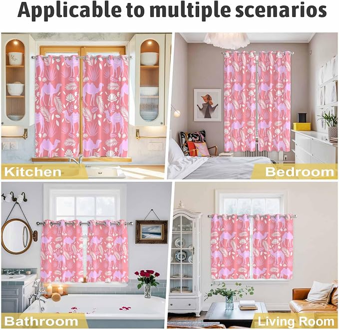 2 Panel Kitchen Cafe Curtains, Desert Camel Sunlight Filtering Nature Air