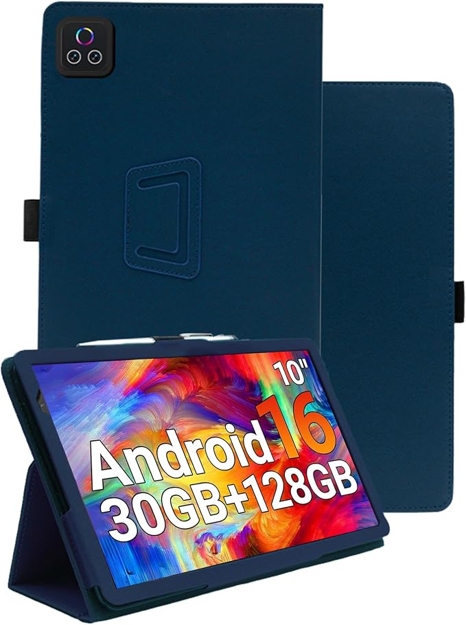 Case for Urao X109 10.1 Inch Tablet (Black) | PU Leather Folding Cover with Pen Holder and Wrist Strap Business Travel Portable