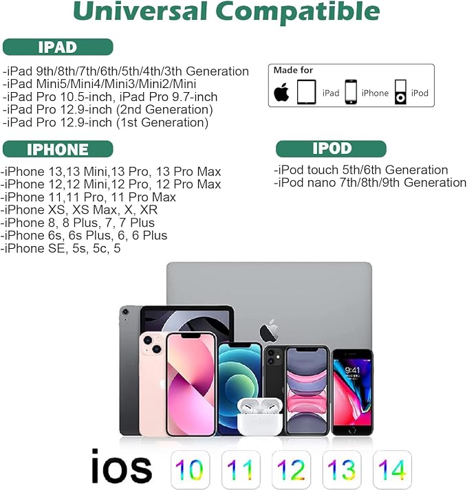 iPad ChargerFast Charge iPhone10FT i-Pad Charging Cord 12W i Pad Charger Fast Charging Block Foldable Portable Travel Plug with Extra Long Lightning Cable Cord Compatible with iPad/iPhone/Airpod