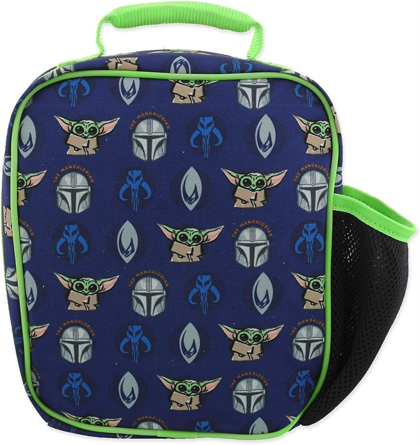 Star Wars Mandalorian Baby Yoda Boy's Girl's Adult Soft Insulated School Lunch Box (One Size, Blue/Green)