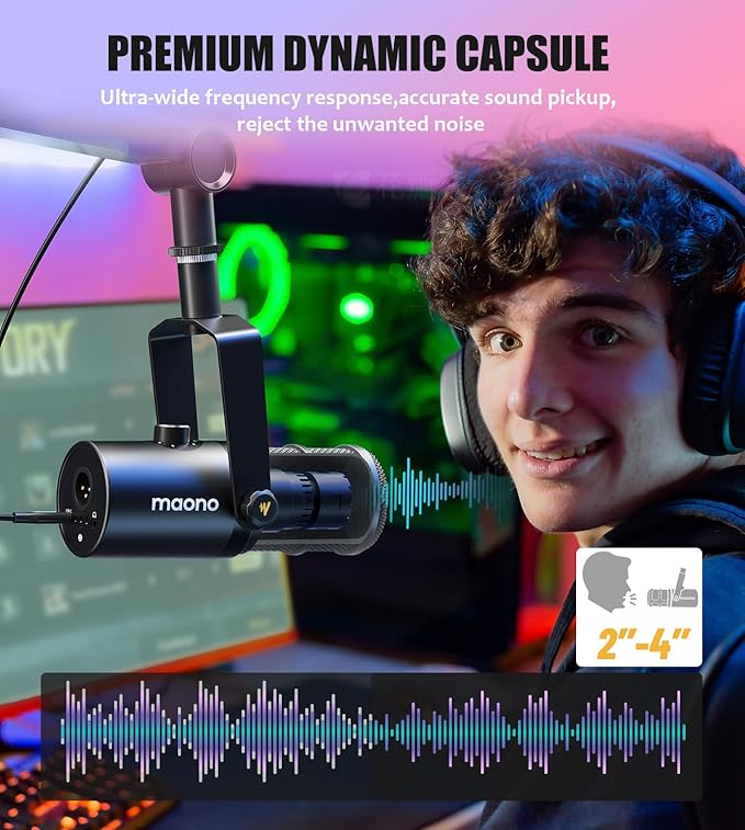MAONO Dynamic Microphone, USB/XLR Podcast PC Microphone with Software, EQ,Tap-to-Mute, Headphone Jack, Gain Knob & Volume Control, Studio Mic for Broadcast, Recording, Streaming & Gaming (PD400X)