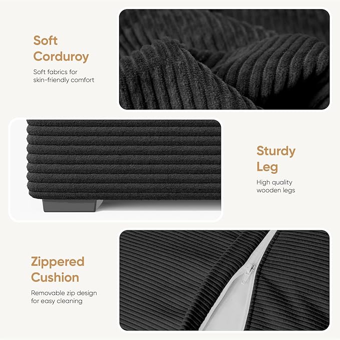 111‘’ Sectional Cloud Couches with L Shaped Chaise, Extra Large Sleeper Couch Reversible Corduroy with 8pcs Pillows for Living Room, Bedroom
