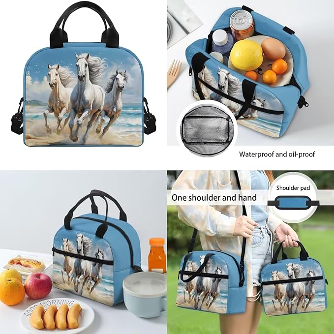 Horse Backpack Purse for Girls Boys Kids School Bag Set 6-8 10-12 14-16 Teen Schoolbag Children Bookbag with Lunch Bag Pencil Case Water Bottle Sleeve Elementary Preschool Rucksack