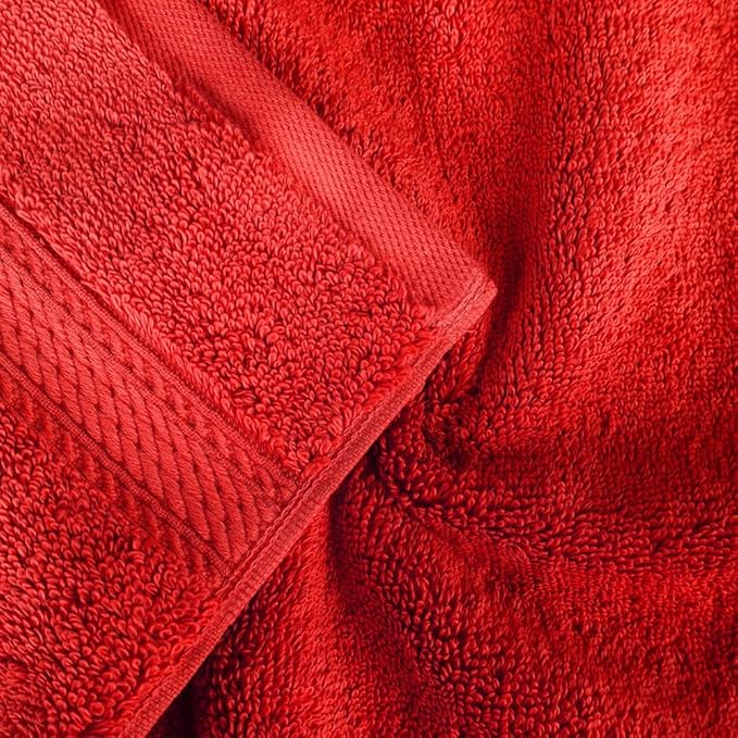 Superior Egyptian Cotton Pile 3 Piece Towel Set, Includes 1 Bath, 1 Hand, 1 Face Towel/Washcloth, Ultra Soft Luxury Towels, Thick Plush Essentials, Guest Bath, Spa, Hotel Bathroom, Red