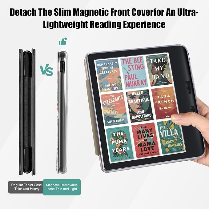 E NET-CASE Detachable Magnetic Case for 7 Kobo Libra 2 &amp Tolino Vision 6(2021) eReader Ultra Clear Back Scratch-Proof Light丨Easy to Detach &amp Attach丨Auto Sleep/Wake (Black)