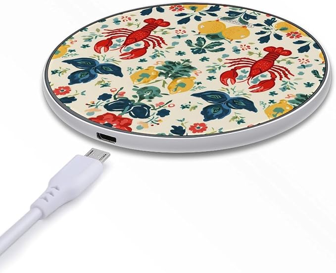 Vintage Lobster Floral Universal Phone Charger Magnetic Charging Pad with USB Cable