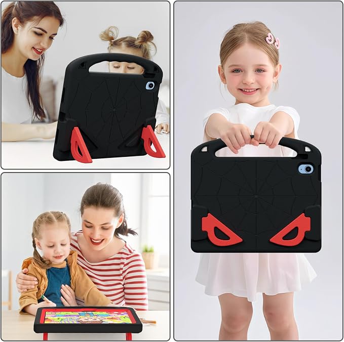 Kids Case for iPad A16 11th/ 10th Generation (2025/2022 Model) | iPad 11/ iPad 10 Full-Body Drop Protection cover with Screen Protector EVA Shockproof Handle Stand Black