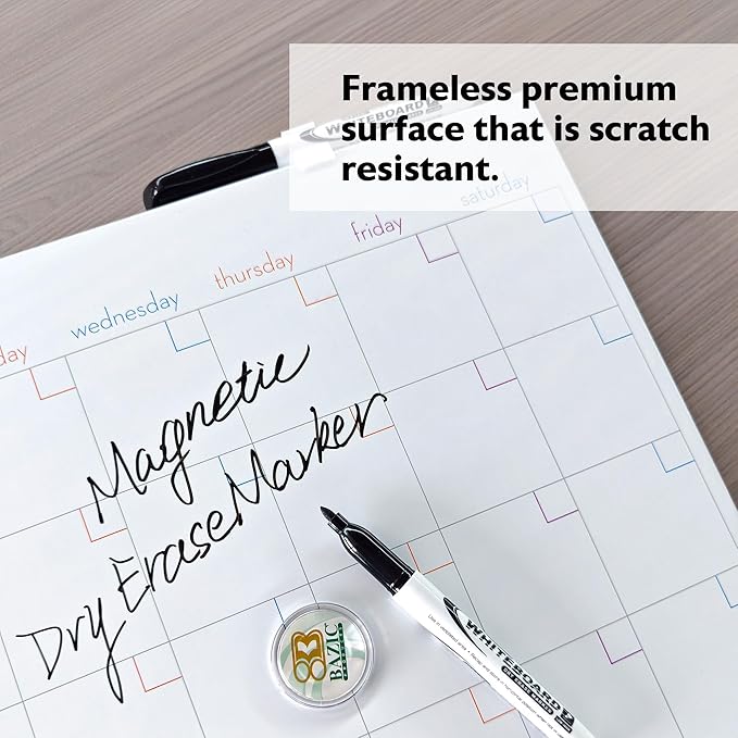 BAZIC Products Magnetic Dry Erase Calendar Board Tile + Markers & Magnets, 14" X 14" Calendar Whiteboard for Office Schedule Planner, 2-Pack