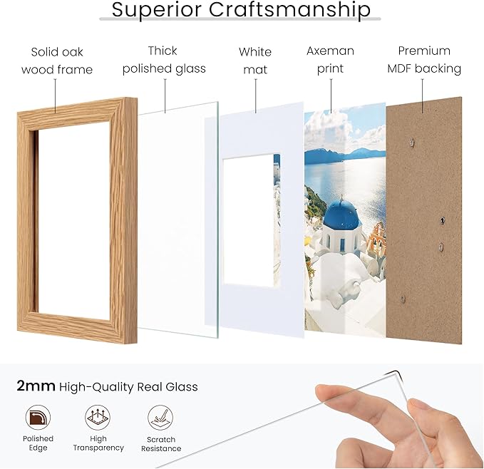Axeman 20x24 Frame | Solid Oak Wood 20 x 24 Picture Frame With Mat for 16x20 | 24x20 Wood Poster Frame | Tempered Glass and Hanging Hardware Included Home Wall Decor Art Hanging Frame | Natural